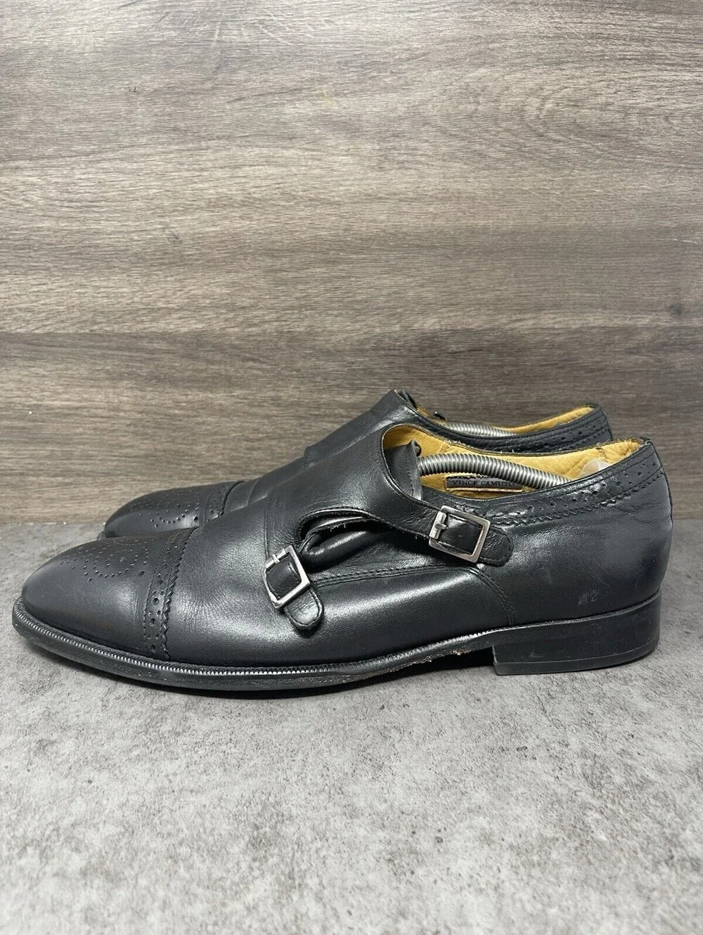 Vince Camuto Black Leather Double Monk Strap Size 11.5 Mens Cap Toe Dress Shoes